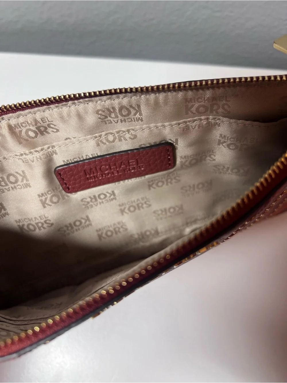 Michael Kors Brooklyn Grommet Medium Phone Wristlet in Leather Brown Brick